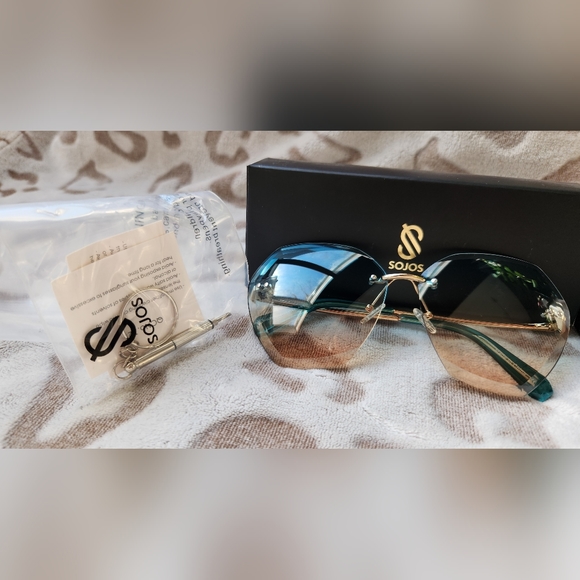 NEW Women's Oversized Rimless Diamond Cut Shape Sunglasses - Picture 4 of 8